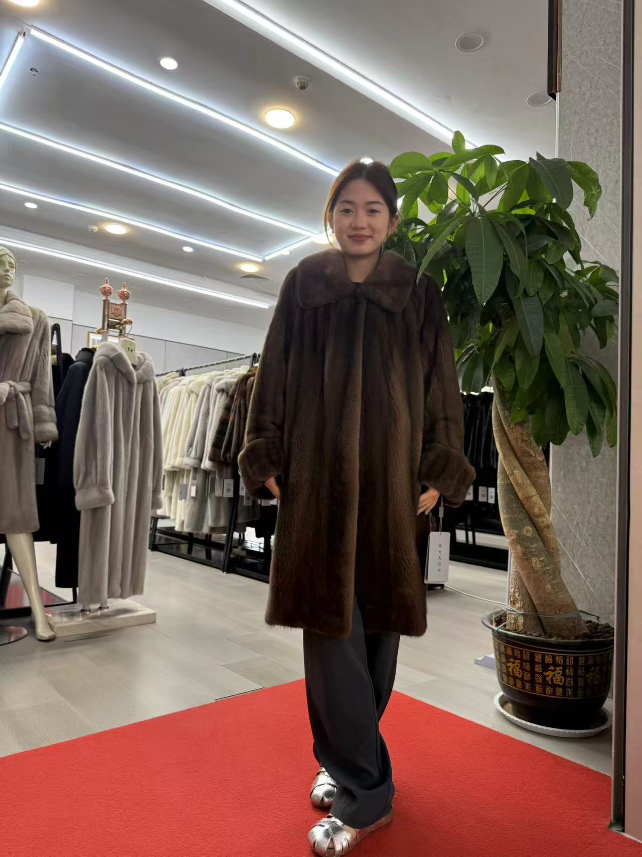 进口抽刀小母貂方领分刀挽袖百搭女款衣服