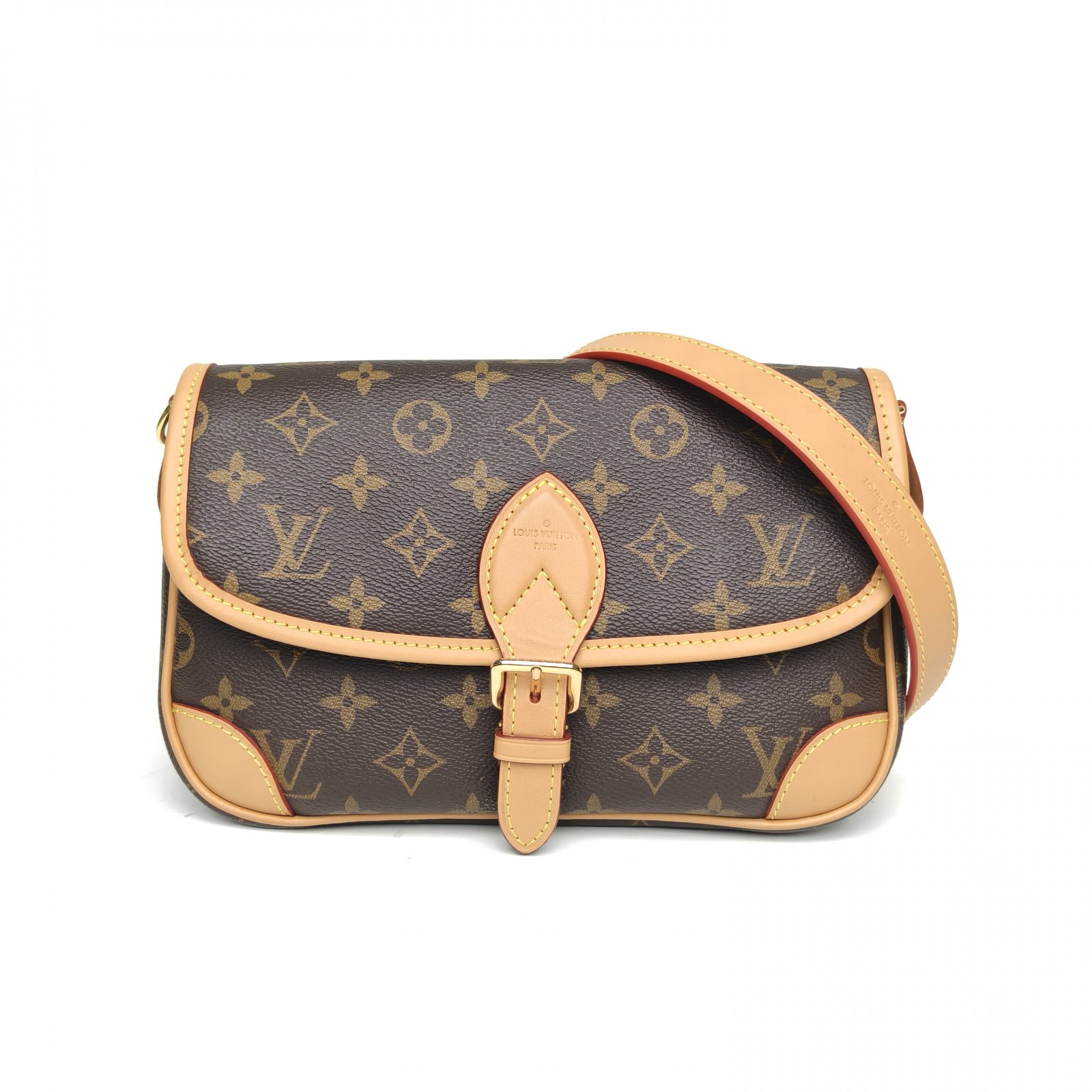 95新 LouisVuitton/路易威登 【双双】Diane法棍包 黑紫宽肩带 