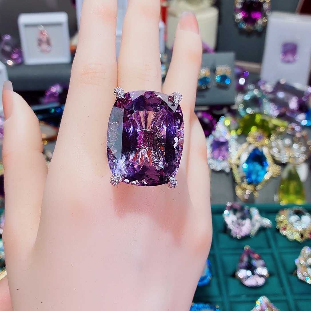 玉***珠水晶戒指银S925镶嵌