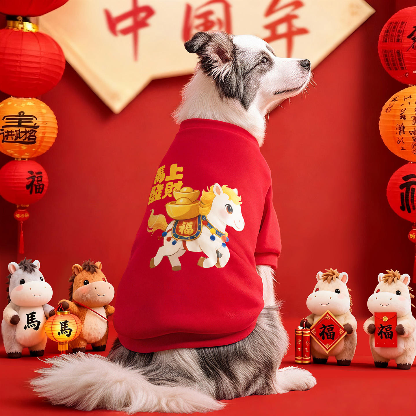 狗狗过年衣服冬装中大型犬边牧金毛拉布拉多宠物节日保暖新年卫衣