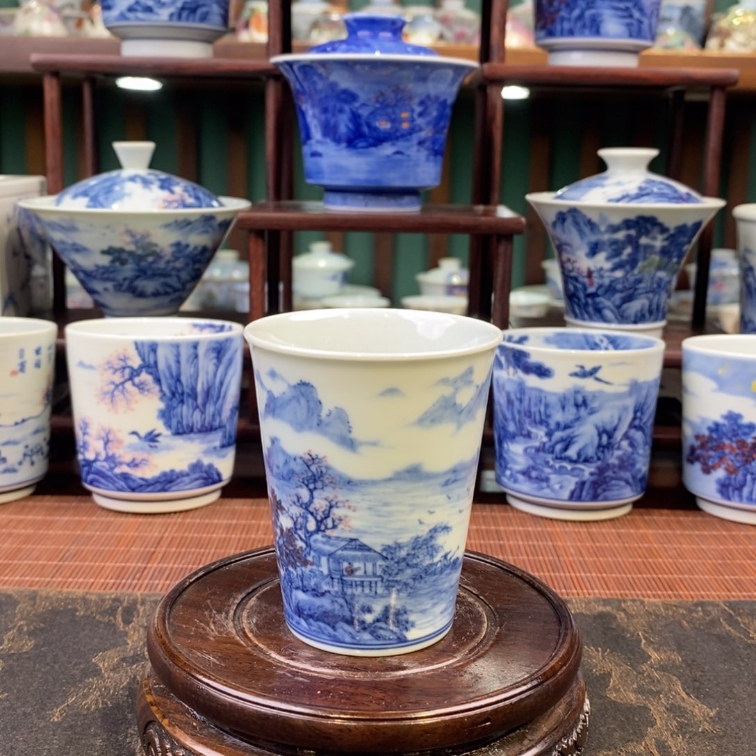 手工陶瓷柴窑山水可乐杯