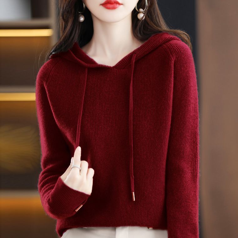 【100%正品撤柜】连帽羊毛衫卫衣秋冬新款加厚带羊毛钩花连帽卫衣