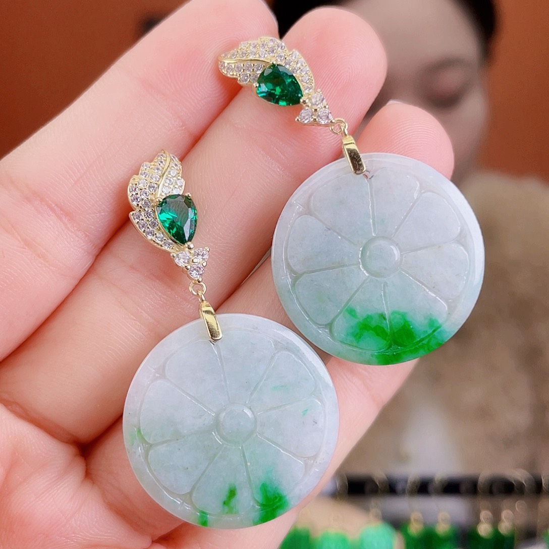 翡翠银S925镶嵌耳饰