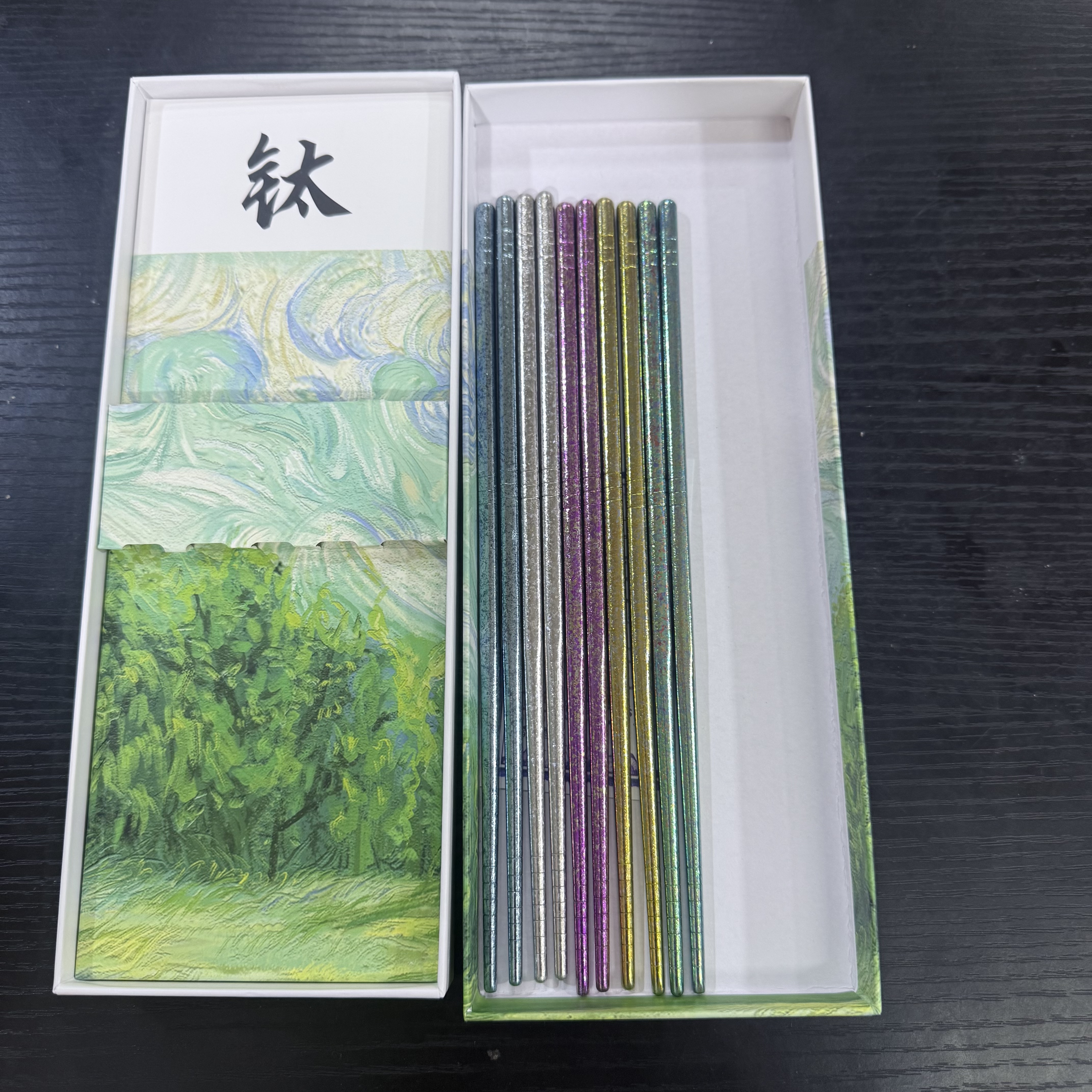 纯钛轻奢高级感礼盒彩色冰花防霉钛筷家用
