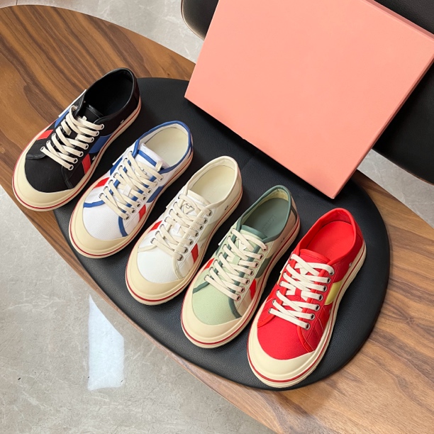 B&V春季同款帆布鞋低帮拼色系带休闲板鞋情侣款男女运动鞋真皮鞋