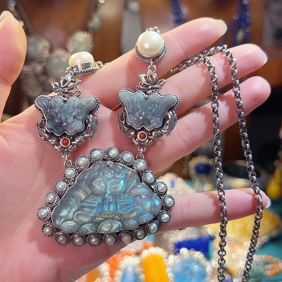 翡翠银S925镶嵌吊坠项链