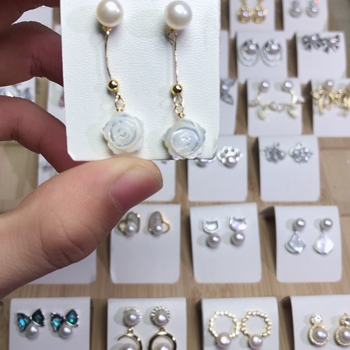 淡水珍珠耳饰银S925镶嵌