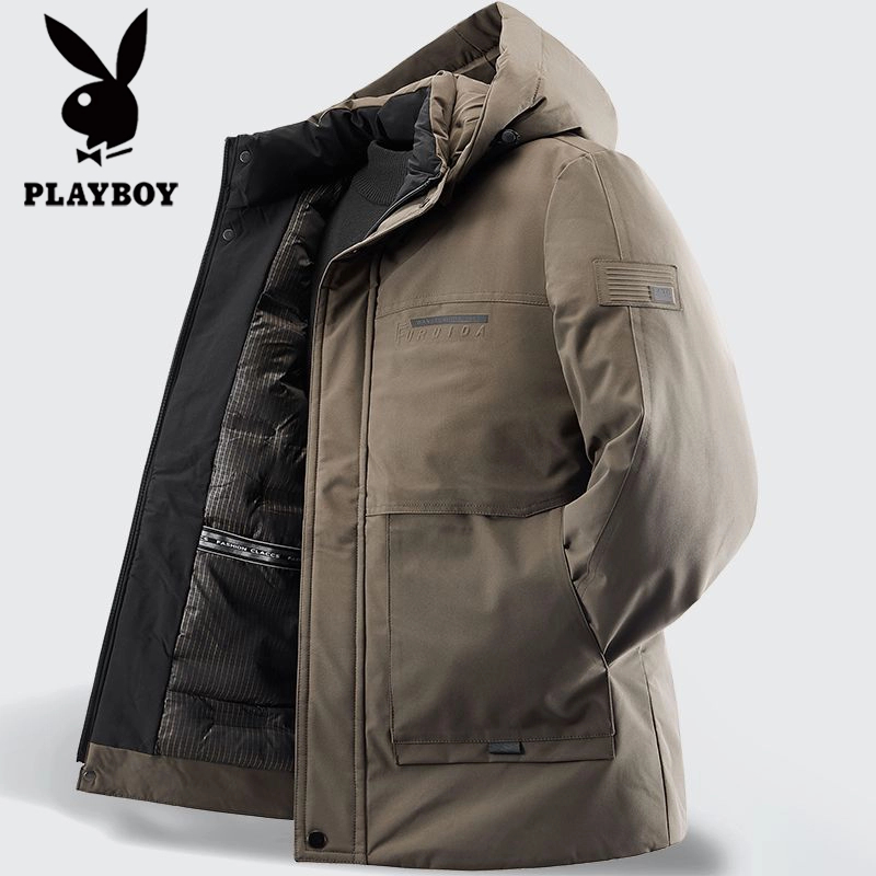 花花公子高品质棉衣男士冬季可拆卸帽中老年男装保暖休闲棉服外套
