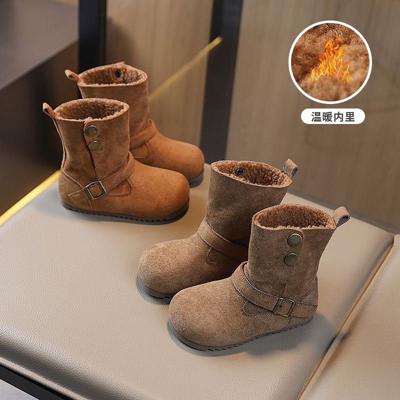 女童雪地靴2025冬季新款时尚韩版翻领保暖棉靴女宝宝洋气雪地靴