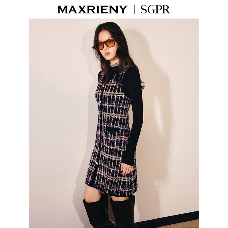 【商场同款】MAXRIENY年末晚会穿搭小香无袖连衣裙羊毛混纺背心裙