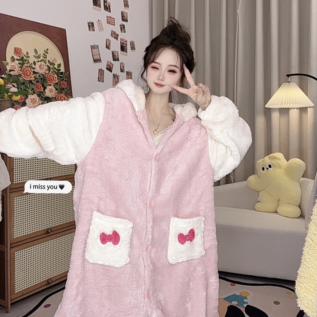 加厚凯蒂猫睡衣秋冬季珊瑚绒睡袍2025年爆款卡通宽松大码女款