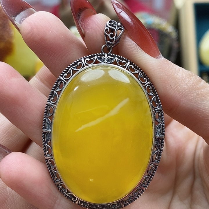 琥珀颈饰银S925镶嵌吊坠