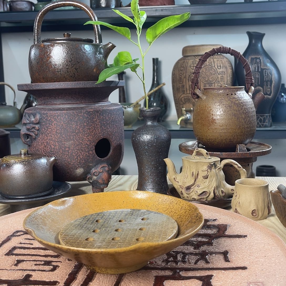 碟紫砂粗陶实用茶盘