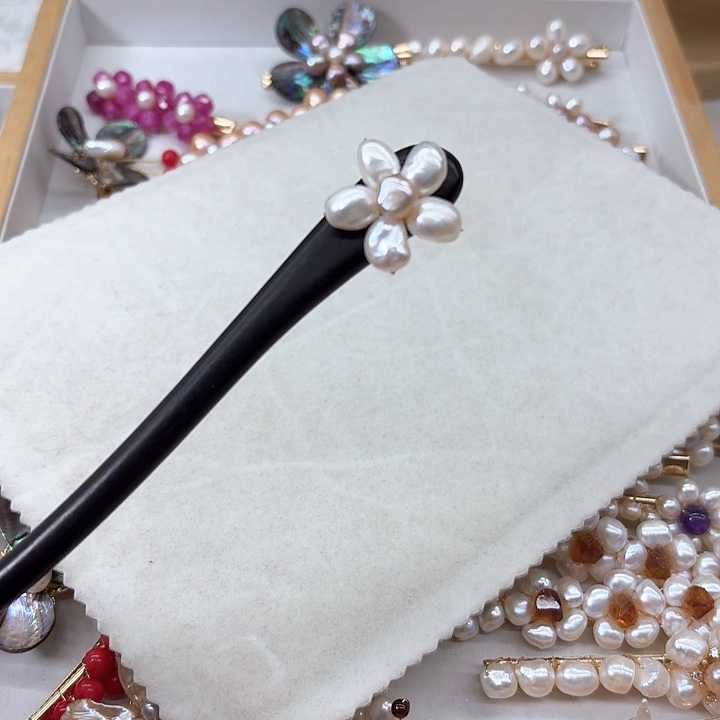 淡水珍珠发饰银S925镶嵌