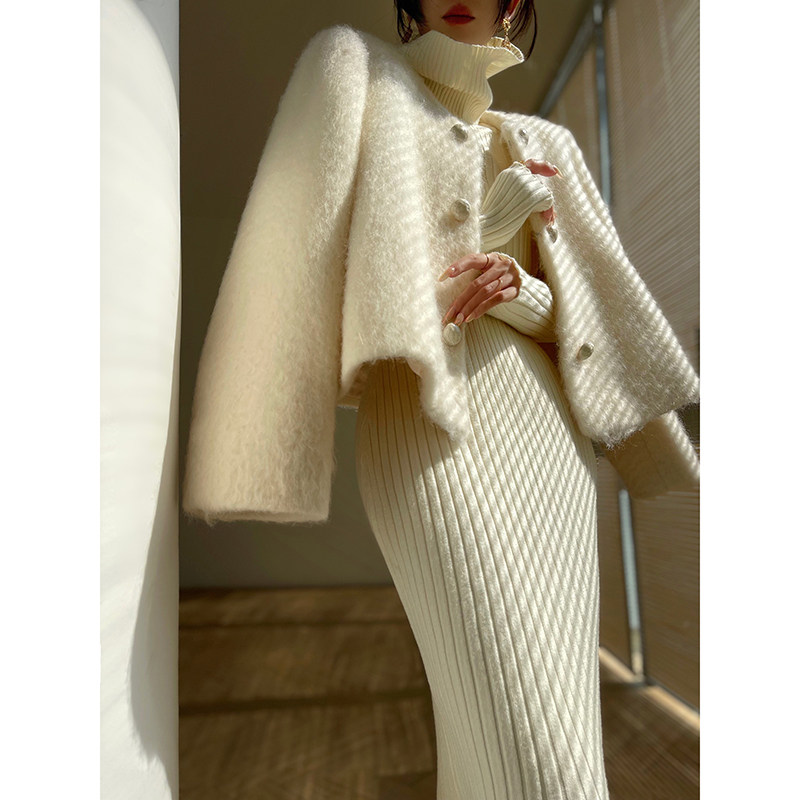 Aconiconi｜云雾雪松 法式千金羊驼马海毛羊毛大衣秋冬长毛短外套