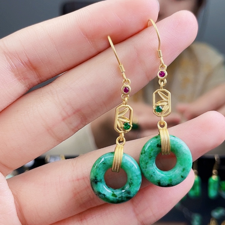 翡翠耳饰银S925镶嵌饰品