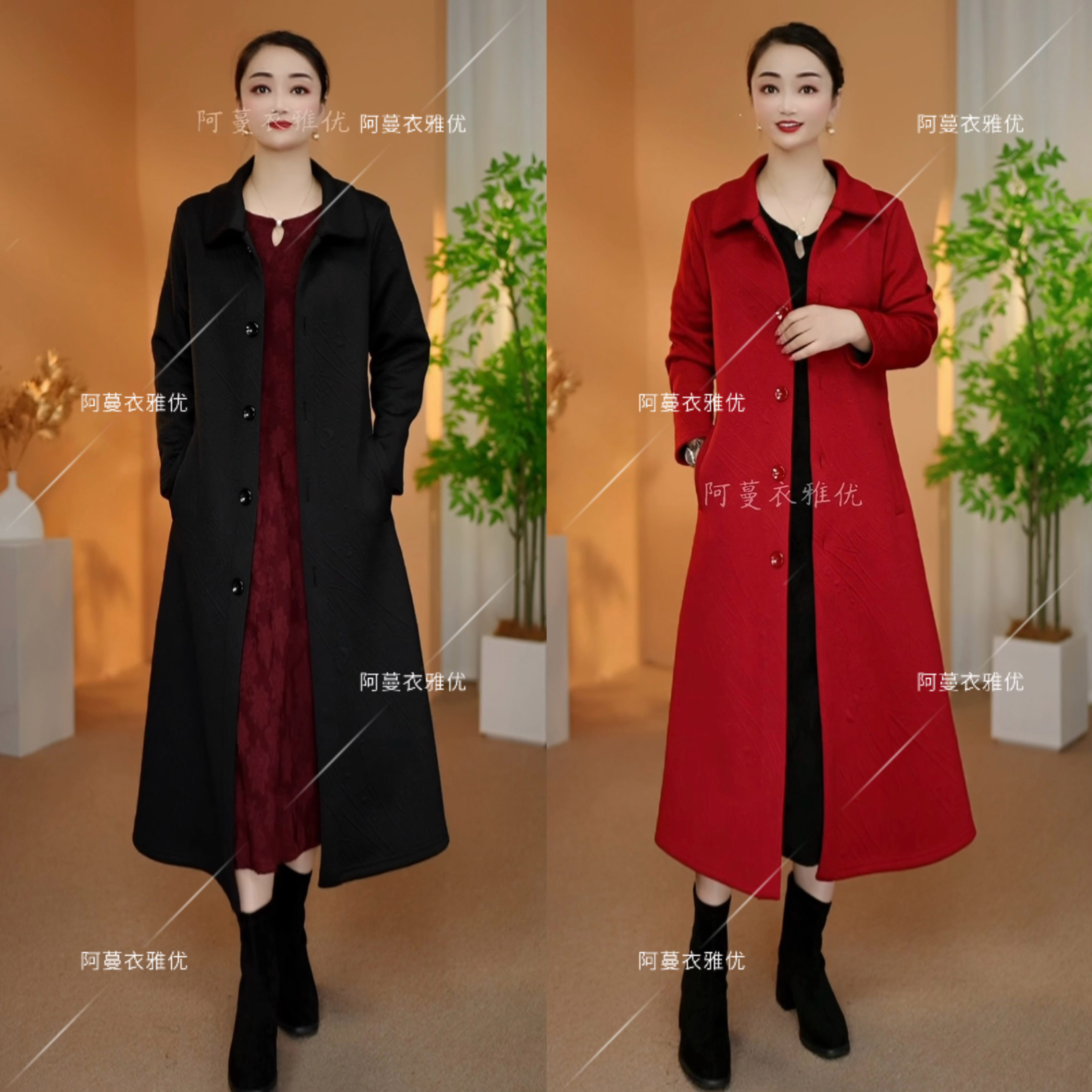 【衣雅严选】8089-2427#新款加绒加厚立体浮雕花保暖大衣外套