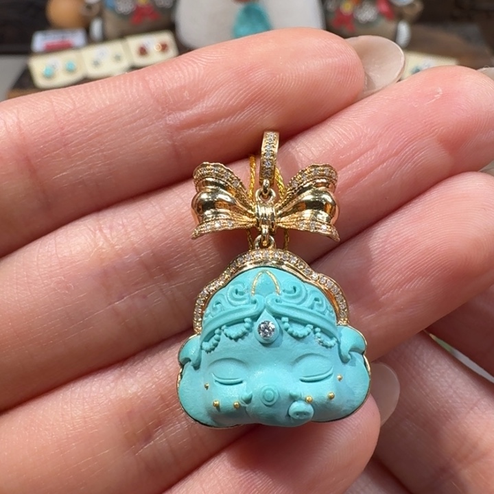 绿松石18K金镶嵌吊坠(不含链)公主象