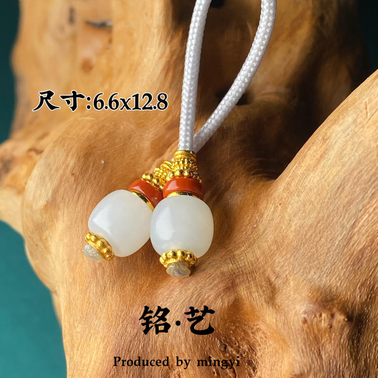 【铭艺•出品】精品和田玉白玉➕瓦西料南红➕18K金弟子珠