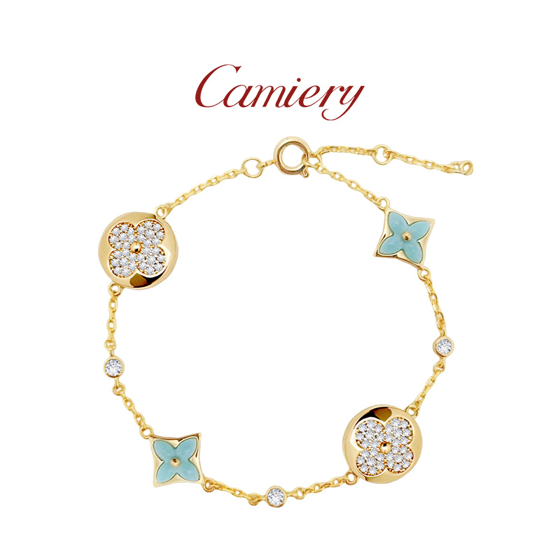 CAMIERY时尚轻奢绿色四花拼钻手链镶嵌百搭XY