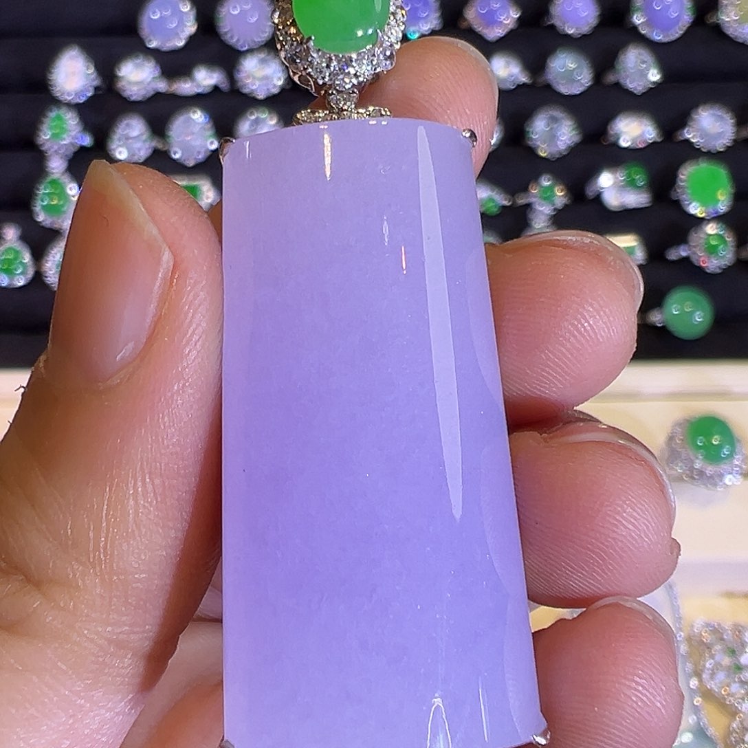 翡翠吊坠(赠链)18K金镶嵌高冰粉紫厚装无事牌