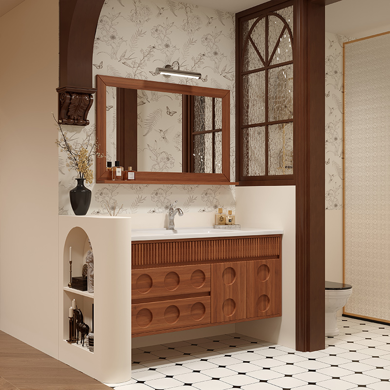 中古风浴室柜组合陶瓷一体盆新款简约卫生间洗手洗脸盆柜洗漱台