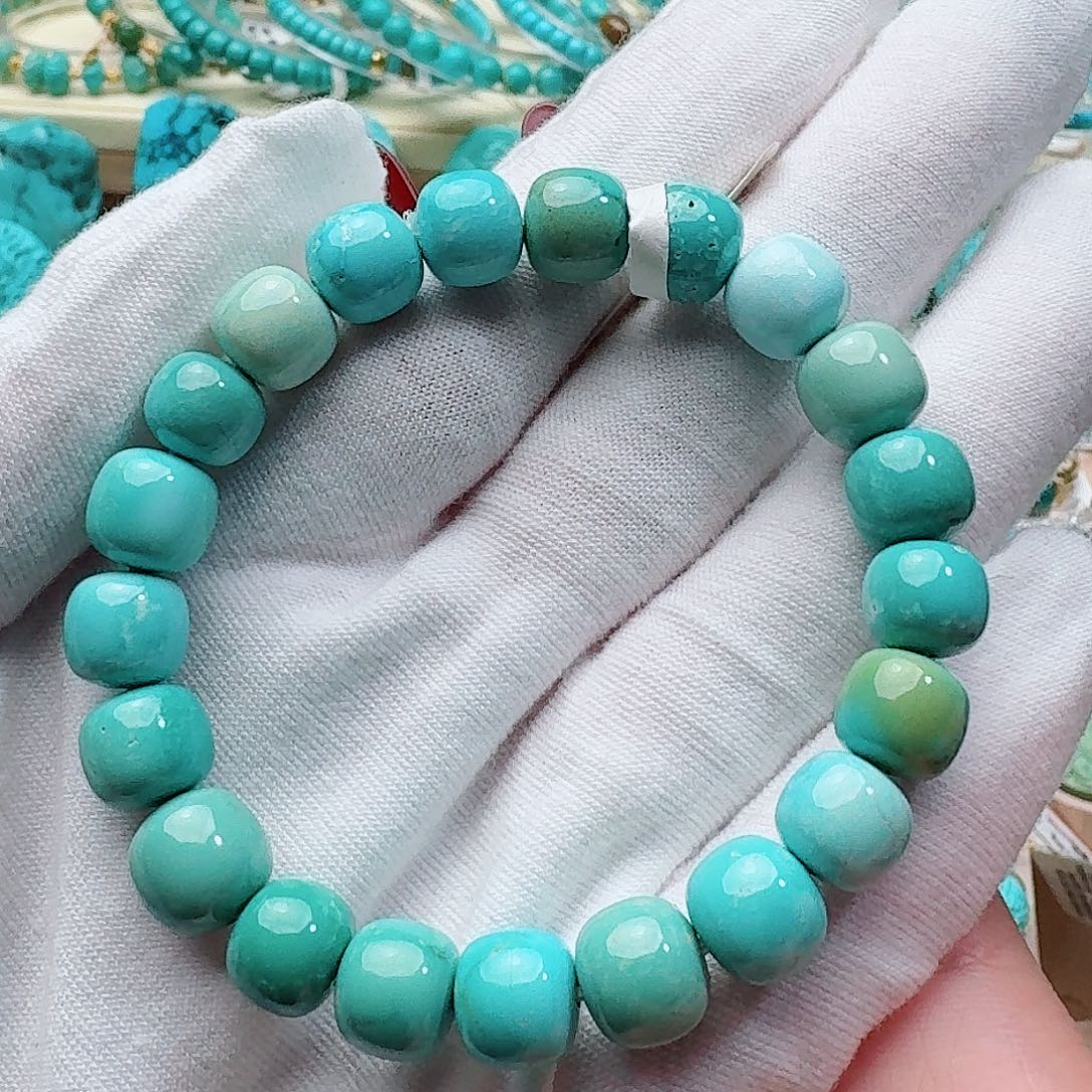 绿松石未镶嵌老型手串 直径9