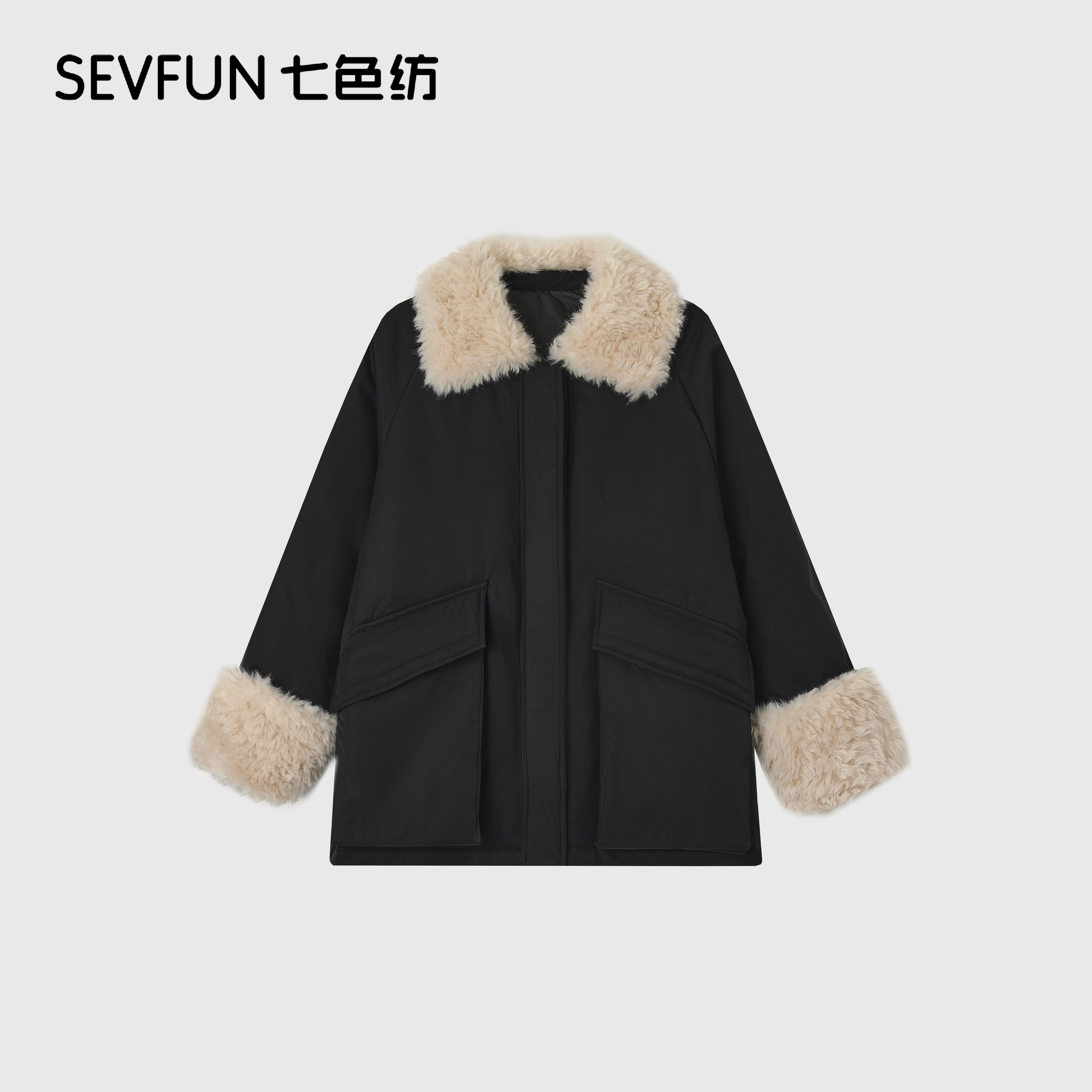 冬季新款翻领保暖中长款工装毛领羽绒服QSF-2012