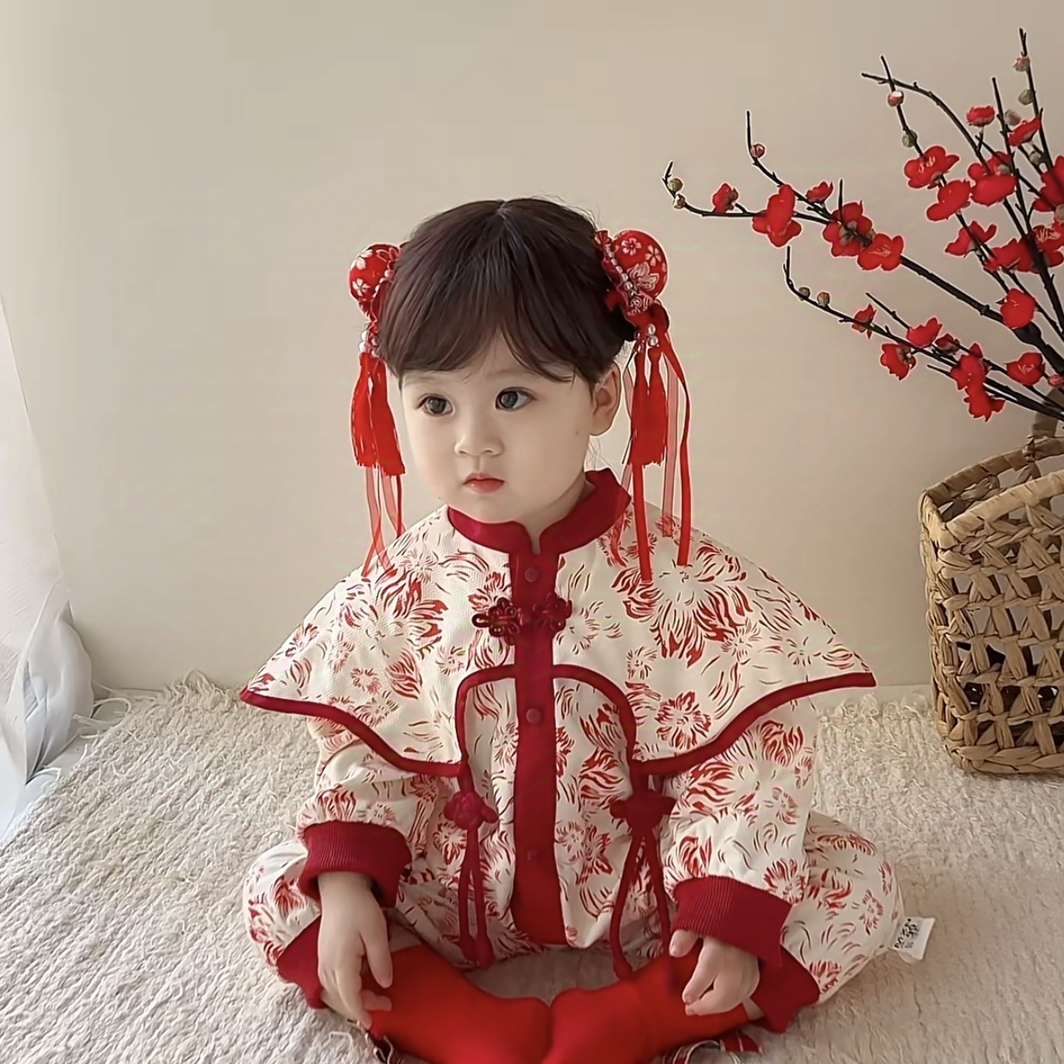 婴儿衣服中国宝宝连体衣连体百天公主国风满月礼服周岁洋气春秋