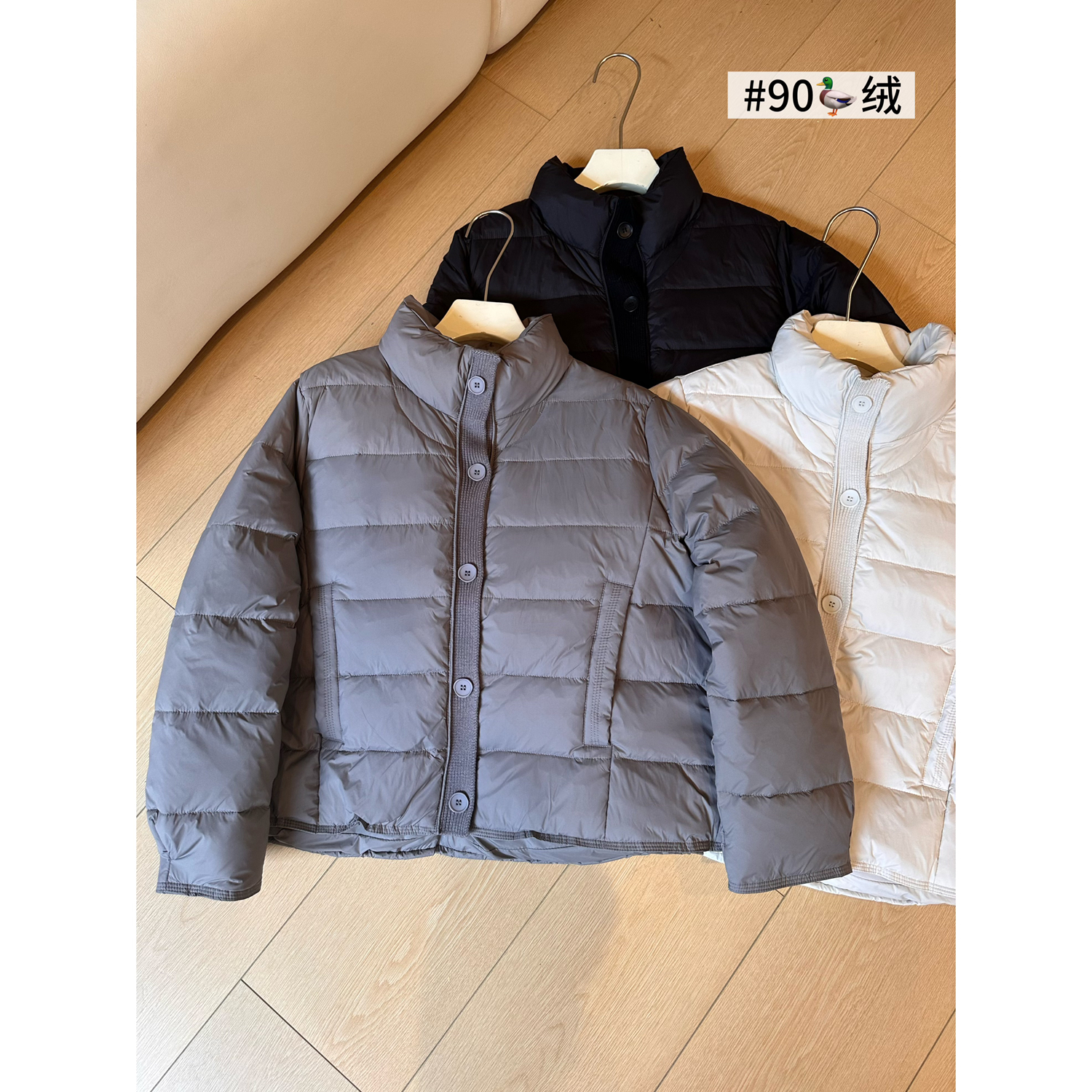 【原单货】J2立领羽绒服女冬季宽松百搭加厚白鸭绒面包服保暖外套