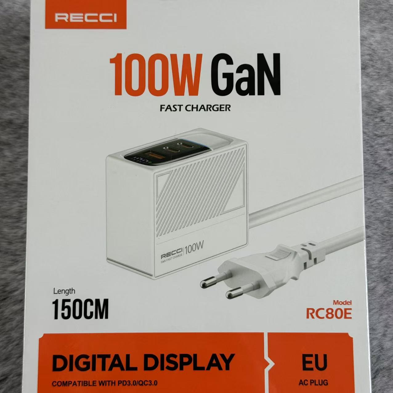 准新品  【按照主播讲解拍】RECCI RC80E 100W氮化镓数显快速充电器