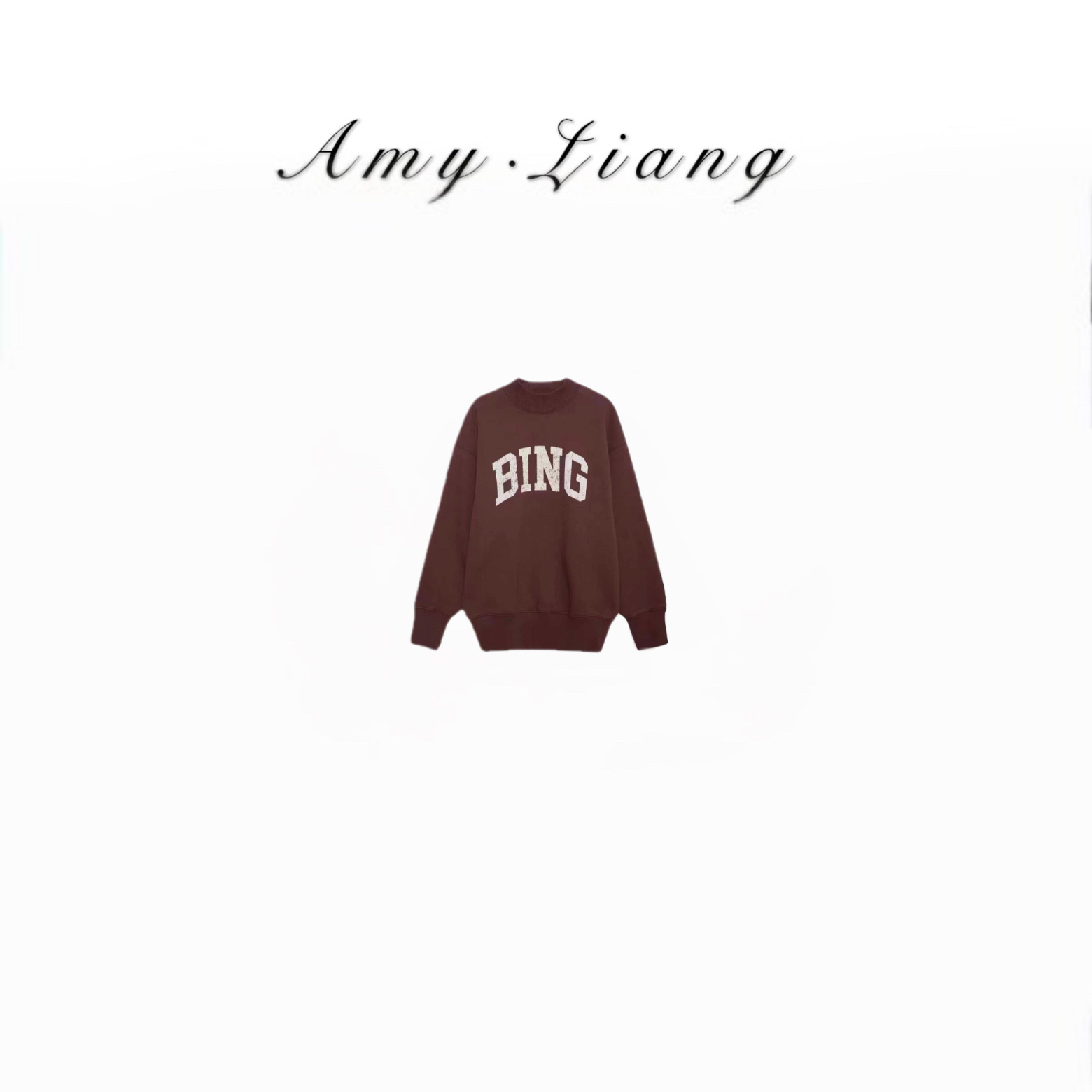 AMYLIANG｜【美式复古】加绒洗水棉logo印花小圆领廓形卫衣SW1832
