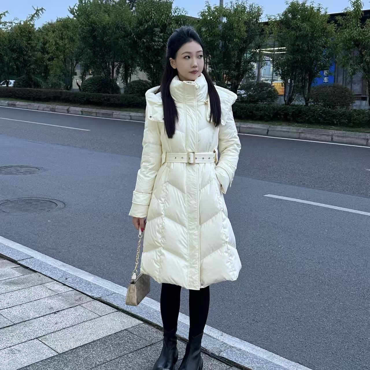 《暖融融5080》琳琳小个子新款90白鸭绒中长百搭简约羽绒加厚外套