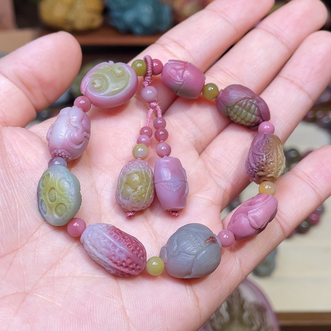 执***老玛瑙/玉髓未镶嵌手串盐源玛瑙炫彩八宝