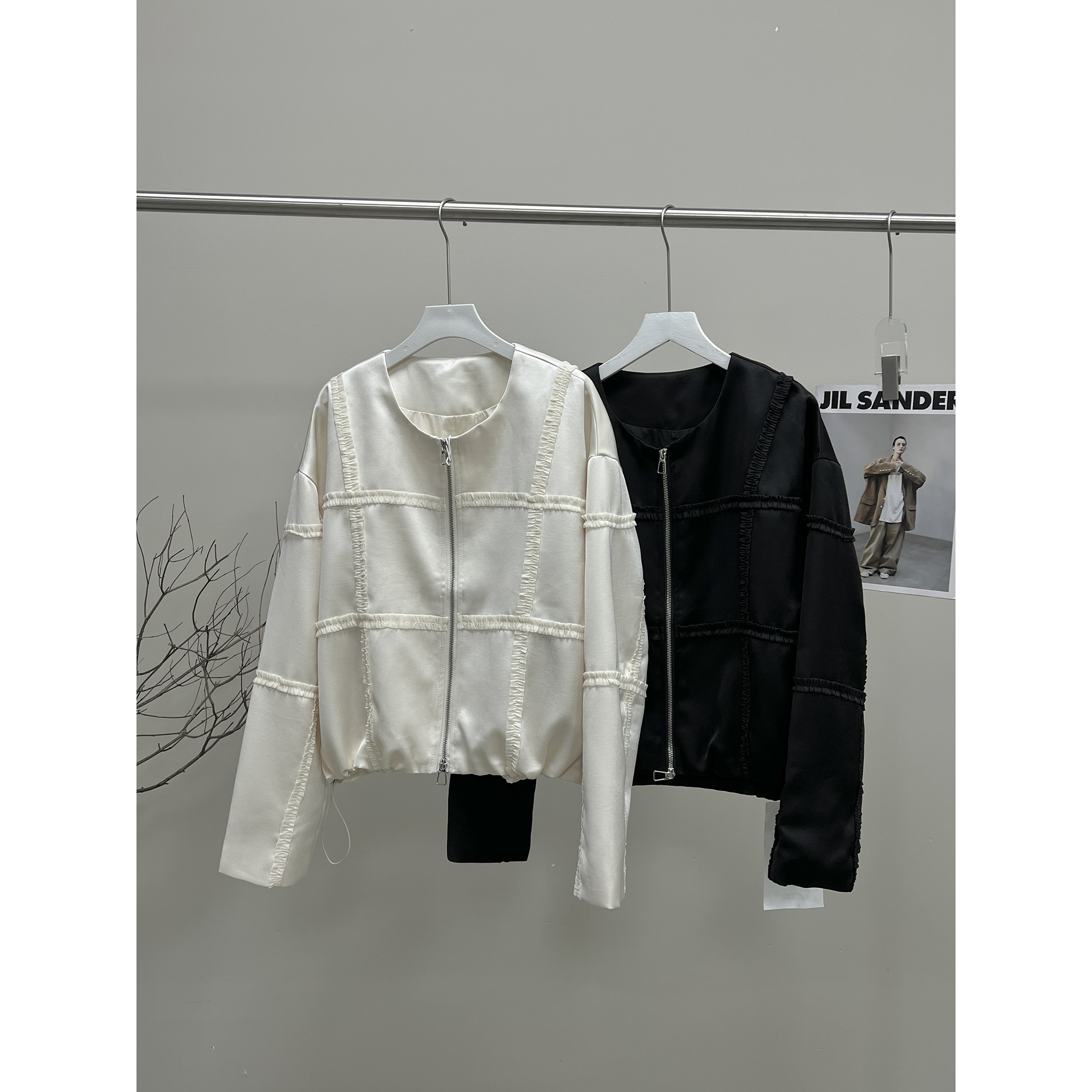 立体花边缎面短款外套6597（清）