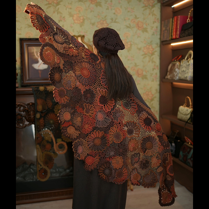 玉扇 爱尔兰手工新款多功能外搭披肩 秋冬保暖复古民族风上衣