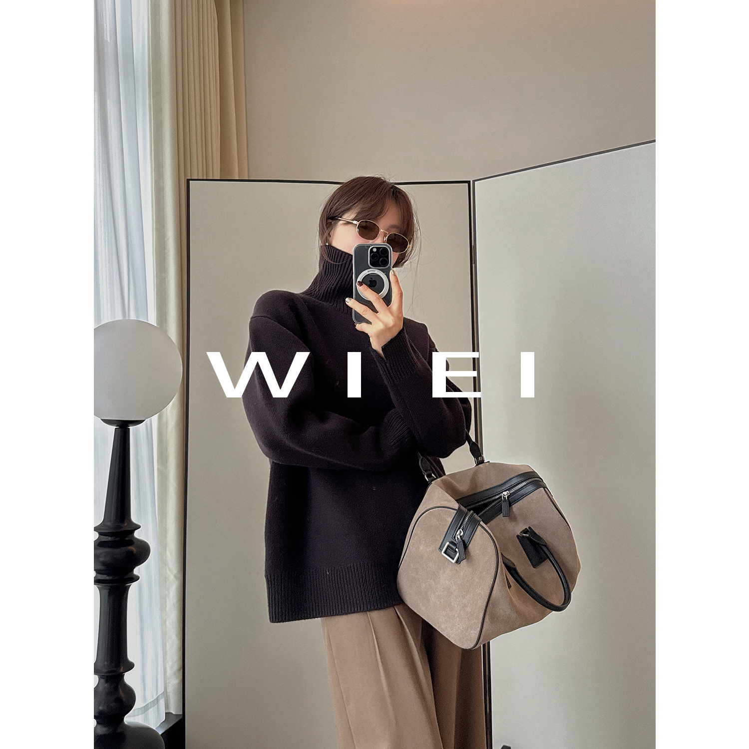 《WI EI》热美式*1oo%羊毛*双面针织重磅领口开叉针织毛衣W25409080