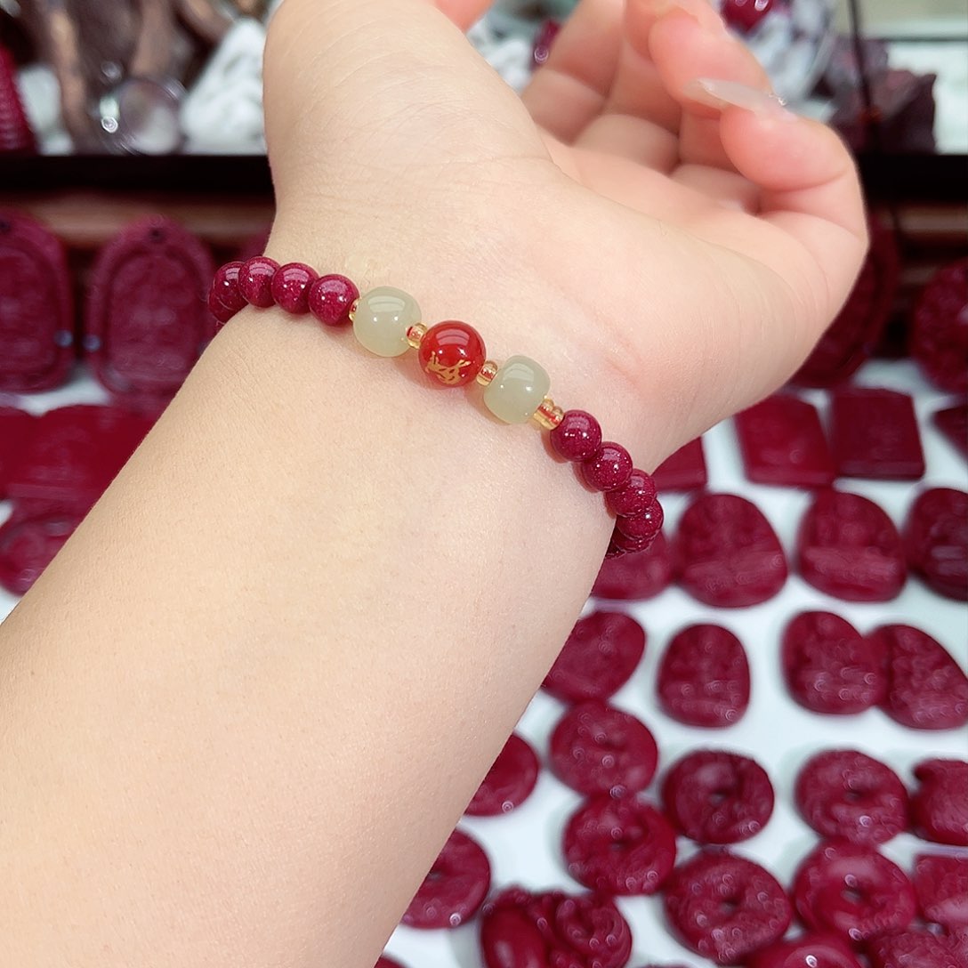 天然辰砂正品紫金砂玉石生肖手链猪