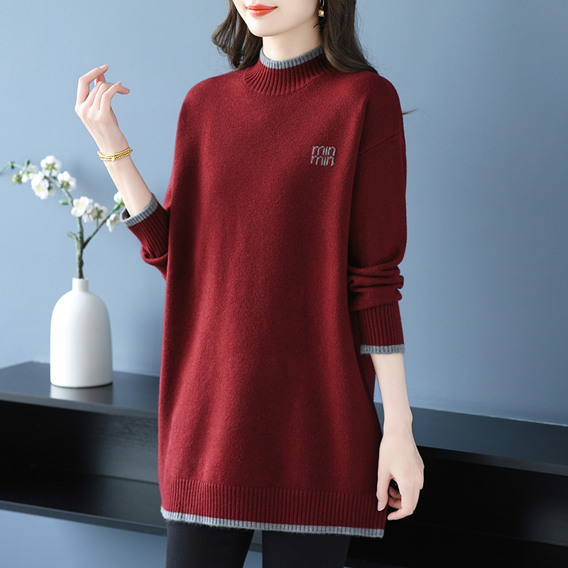 加厚毛衣女秋冬季新款百搭打底衫大码针织内搭中长款宽松显瘦上衣