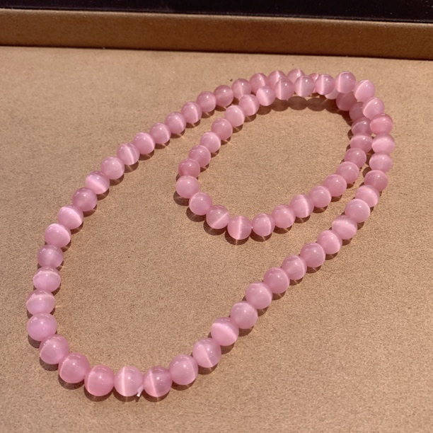 A641 卡8粉猫眼三圈项链手串[多样性发一]