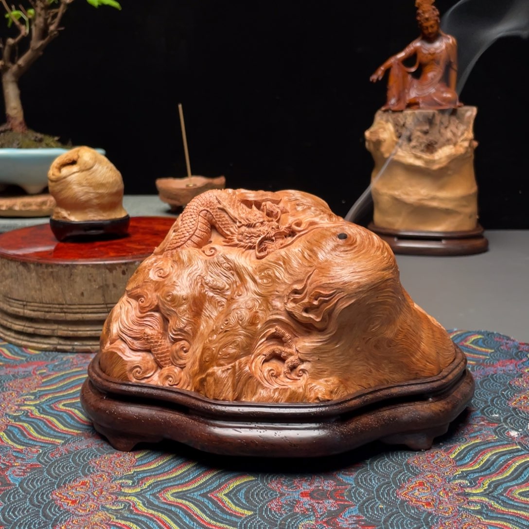 勿***安香榧木荔枝木盘龙香炉