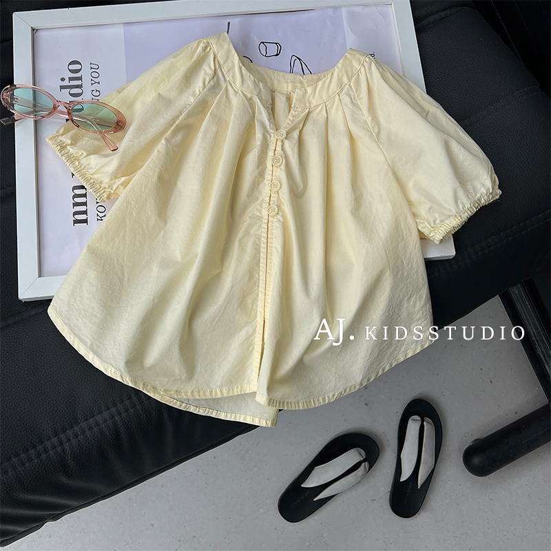 【现货】阿卷女童夏装气质泡泡袖显白黄色娃娃衫短袖上衣MPG6259