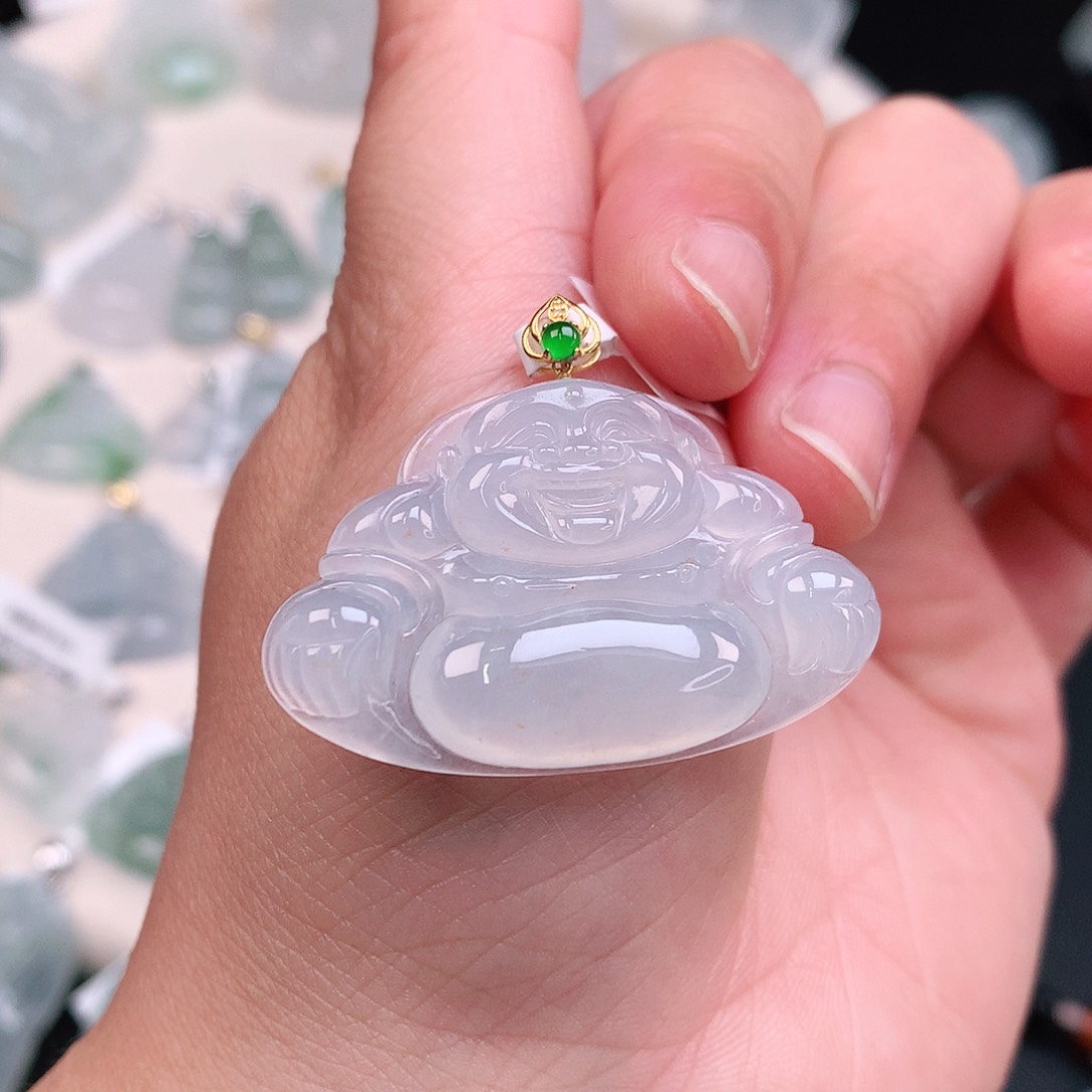 翡翠颈饰18K金镶嵌高冰大佛公25*38*6.1