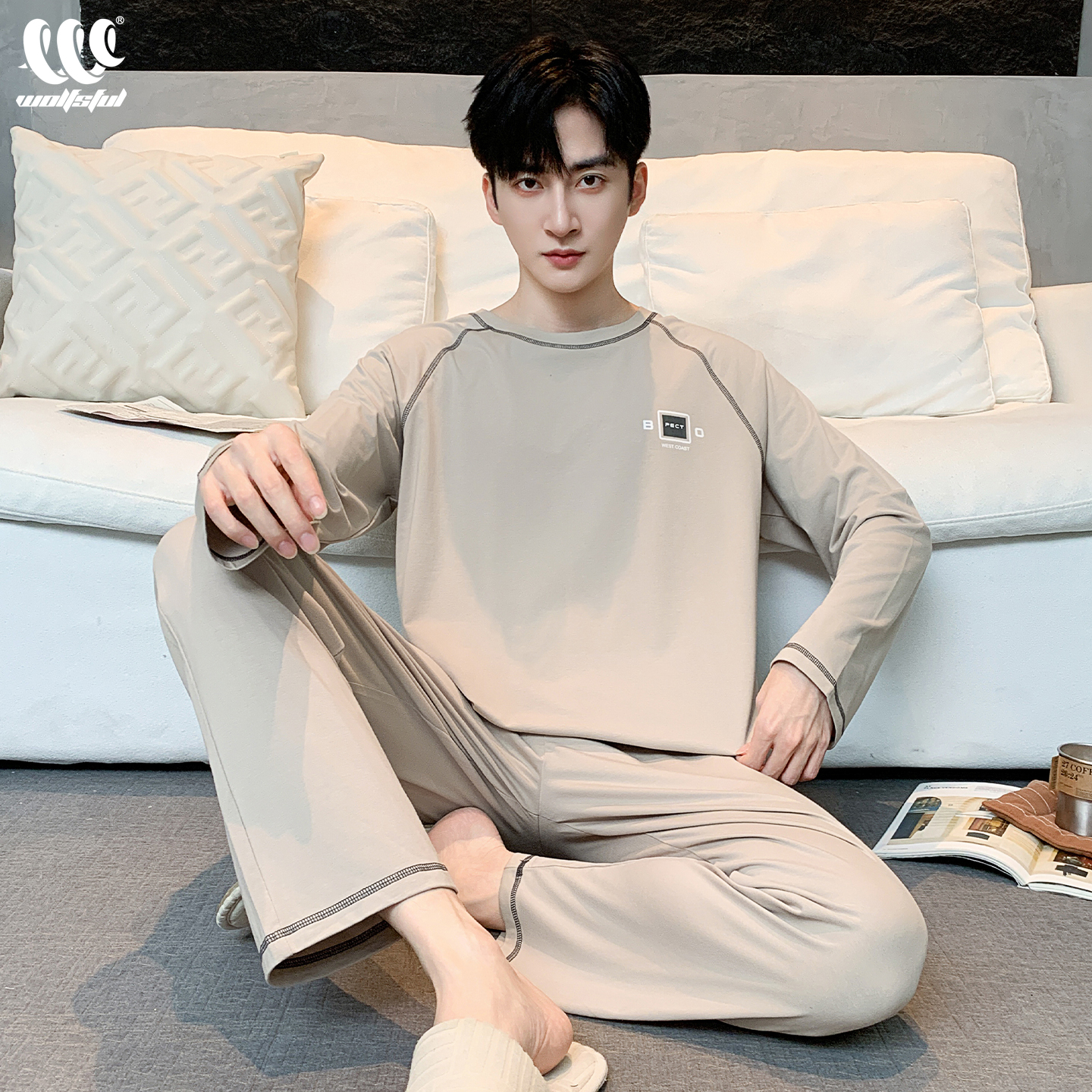 睡衣男士莫代尔棉睡衣薄款宽松简约休闲套头款男可外穿家居服套装