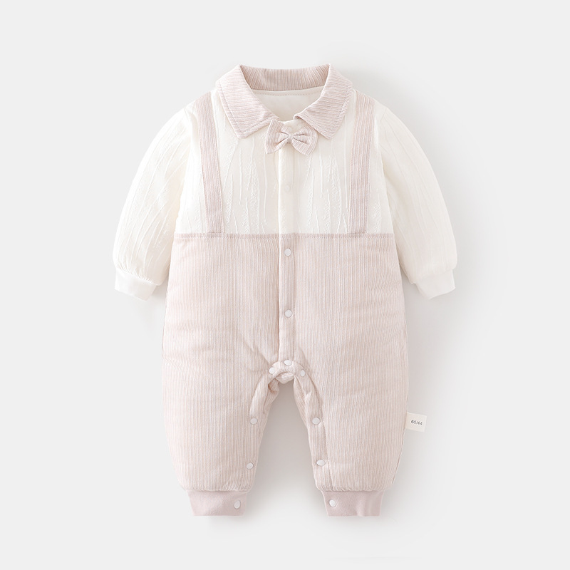 【120g棉】婴幼儿秋冬季加厚夹棉连体男女宝宝纯对开翻领爬服