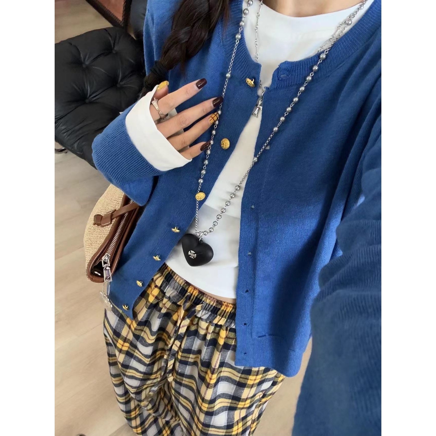 SP【老钱新语法】 蓝色复古韩系街头休闲小清新慵懒三件套套装