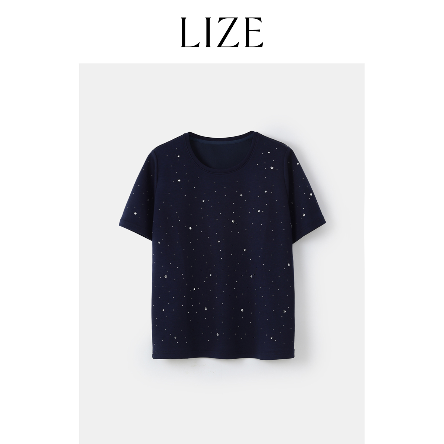 LIZE「昨夜星空」定纺高支棉.手工烫钻.圆领T恤ZEA0323