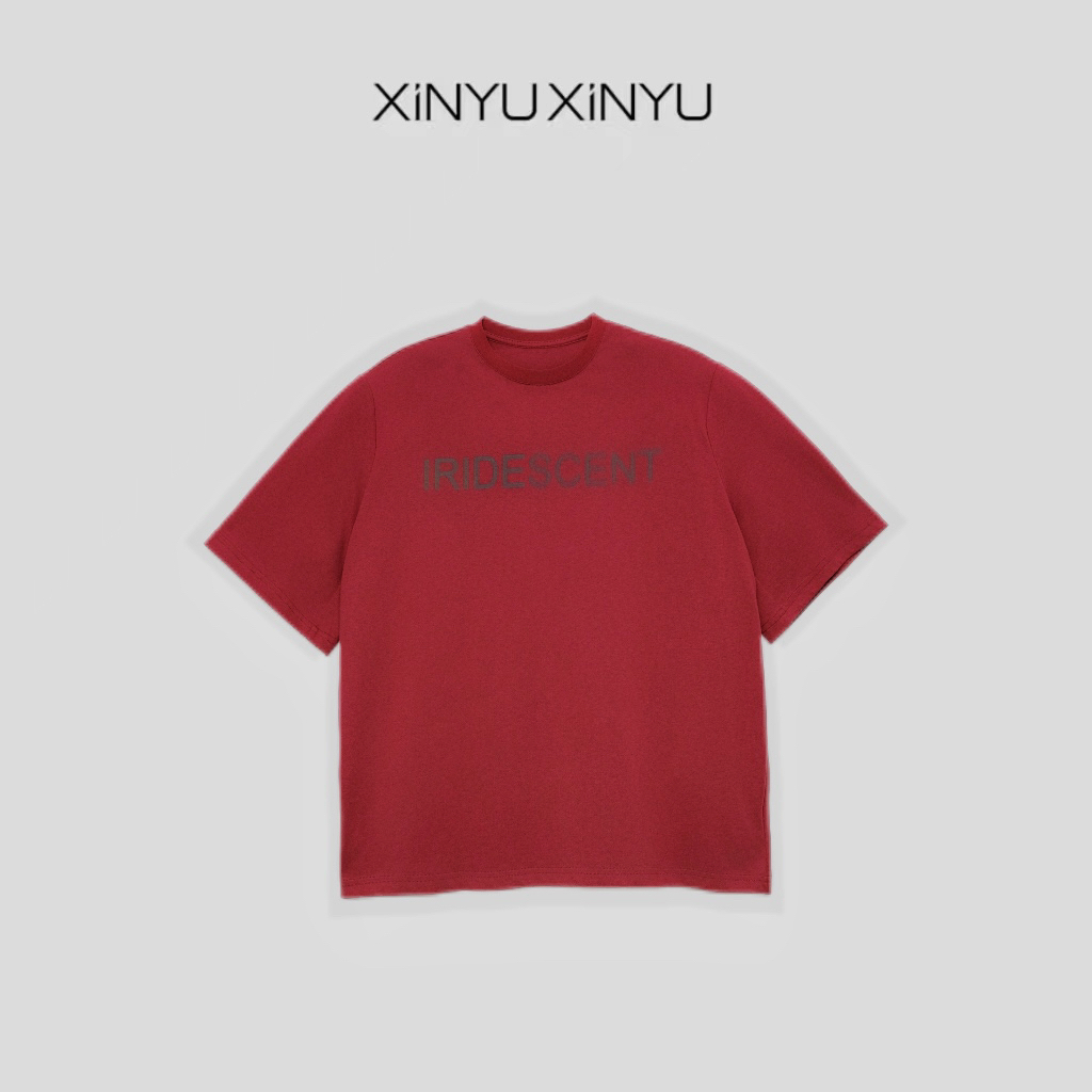 XINYU/芯与100棉美式复古字母短袖T恤 103266 百搭 休闲 宽松