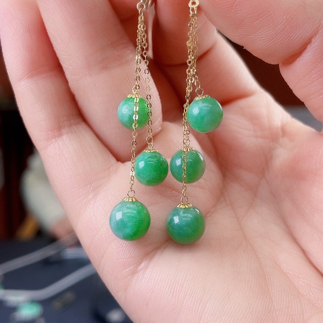 翡翠18K金镶嵌耳饰饰品