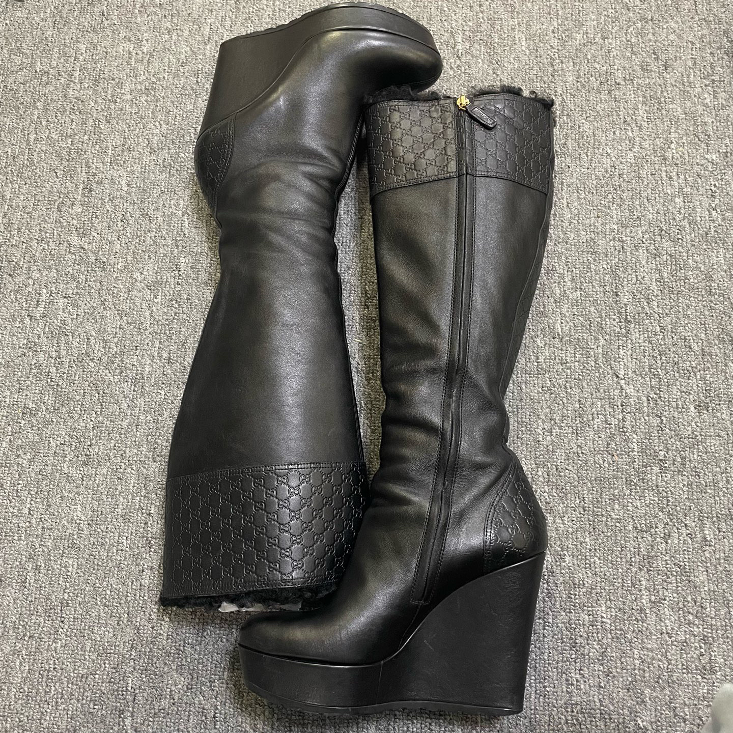 95新 GUCCI/古驰 圆头套筒高筒靴 35.5码/0301